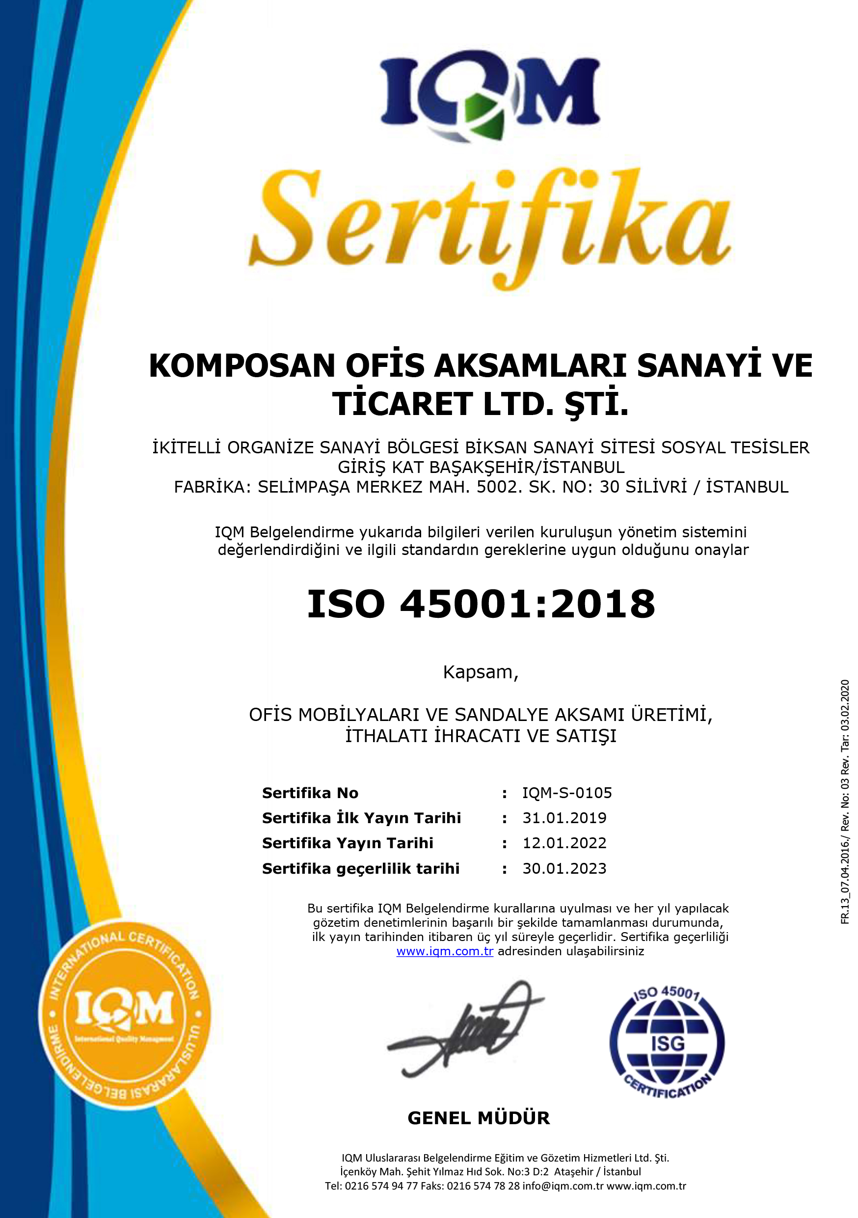 Kalite Sertifikaları - Komposan Ofis Aksamları San. Ve Tic. Ltd. Şti.